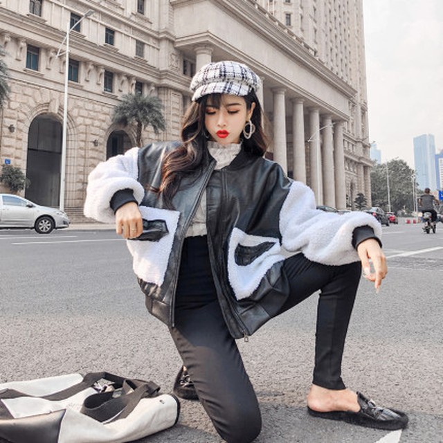 レザー ジャケット レディース フェイクレザー ライダーズジャケット 裏ボアジャケット 裏ボアコート ボアジャケット ボアブルゾン 韓国 ファッション レディース 秋冬 アウター コート かっこいい服 もこもこアウター レディース モコモコ アウター Rboa 019 ふくふくの木