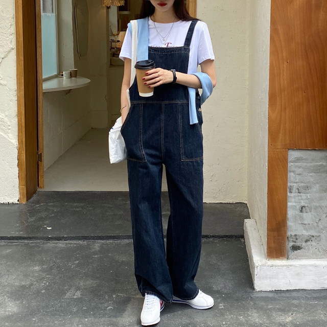 オールインワン サロペット レディース デニム サロペット オーバーオール オールシーズン シンプル カジュアル おしゃれ 大人可愛い お出かけ デート 通学 学生 キャンパス 旅行 普段着 ダークブルー Hf Haru Meets Foo
