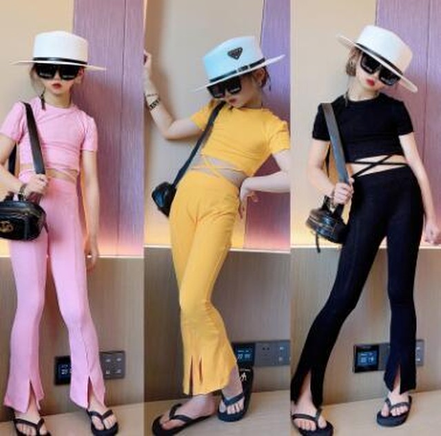 キッズ ちびギャルセットアップ 韓国子供服 夏物 ダンス スリットパンツ トップス Syanu Shop子供服 韓国子供服 韓国ベビー服 キッズ ベビー