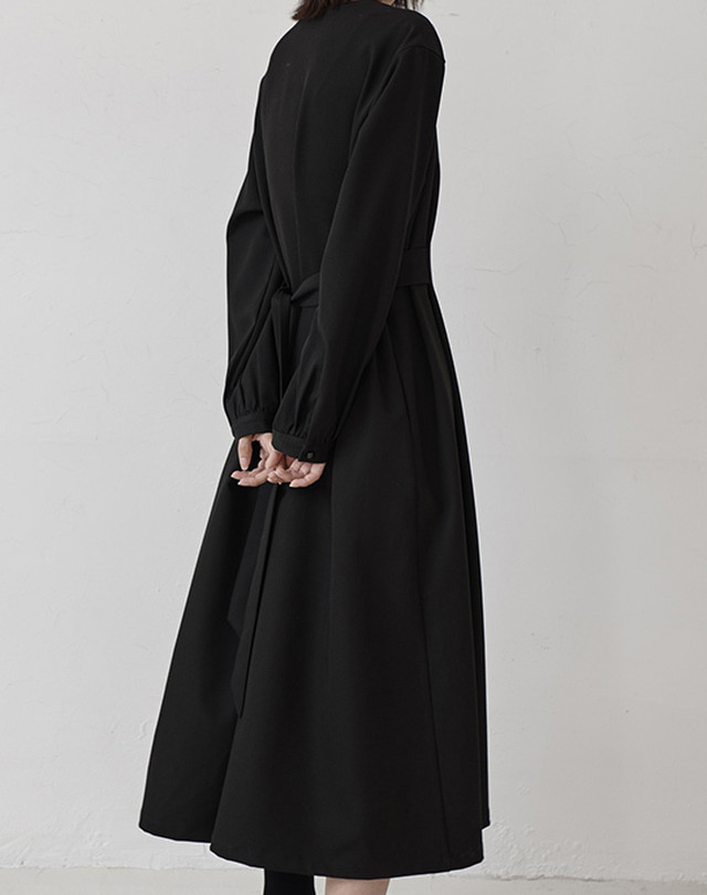 アウター レディース 春秋 コート ノーカラーコート ワンピース ロング ドロップショルダー Vネック ゆったり ルーズ ベルト ウエストマーク おしゃれ お出かけ 羽織り Prism One プリズム ワン