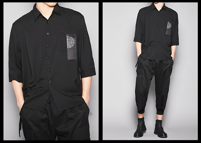 お届けまで15日以内 Tierra08 半袖 レイヤード ブラック 黒 シャツ ストライプ ロング丈 モード おしゃれ Tieera08 ティエラ