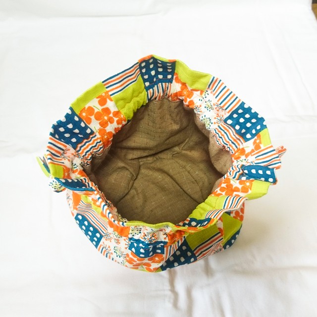 レトロモダン和柄風パッチワーク模様の巾着バッグ Backlane