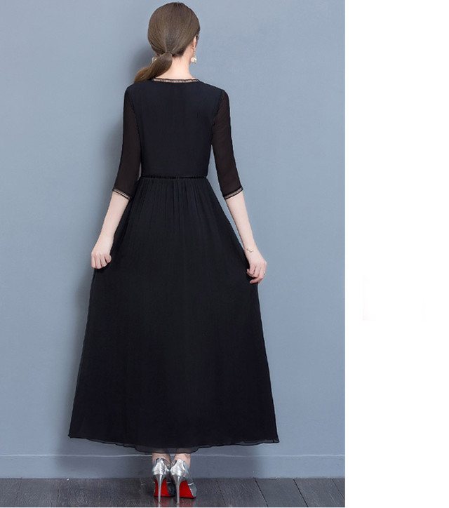 パーティードレス 大きいサイズ 結婚式 ワンピース 大きいサイズ フォーマル ワンピース ピアノ発表会 ドレス 大人 ロングドレス 演奏会 黒 フォーマルドレス F0125 a Style