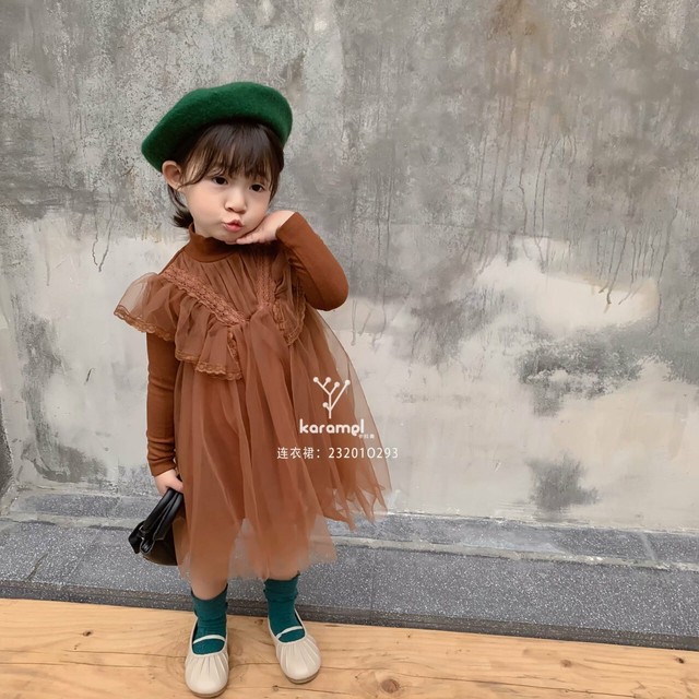 Karamel 秋 新作 海外ブランド子供服 ハイネックチュールフリルワンピース 85 105 231o293 Lirisnow