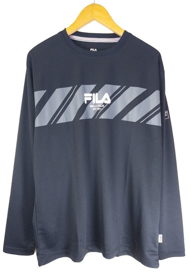 Fila フィラ Fm5360 ブラック メンズtシャツ 長袖 テニス ウェア スポーツ 吸水速乾 汗を吸収し乾きやすいカットソー ロゴ おしゃれ 服秋 ファイブスター