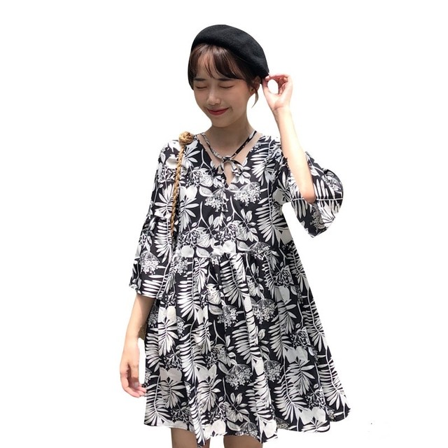 夏セール 花柄ワンピース ミニ丈 オーバーサイズ 代 30代 40代 ボタニカル柄 大きいサイズ 半袖 七分袖 ゆったり 体型カバー 花柄 春 夏 チュニックワンピース カットソーワンピース ロングtシャツ マタニティ ブラック ロングワンピース リゾートワンピース 他と被ら