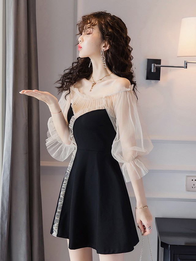 シースルー袖 オフショルダー ドレス 韓国 ワンピース ミニ丈 オルチャン ミニ ワンピース セクシー ワンピース ミニ タイト セクシー パーティー C369 Ayaland Caba 韓国 オルチャン キャバドレスショップ