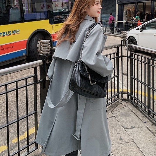 コート レディース 春 トレンチコート 韓国 ファッション レディース 春コート 春アウター ロングコート 春服 レディース オフィスカジュアル マニッシュ スプリングコート ダブルコート ブルー おしゃれ モード 袖 ベルト ウエスト トレンド オーバーサイズ ロングコート