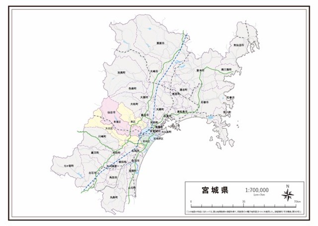 P7宮城県 高速道路 鉄道 K Miyagi P7 楽地図 日本全国の白地図ショップ