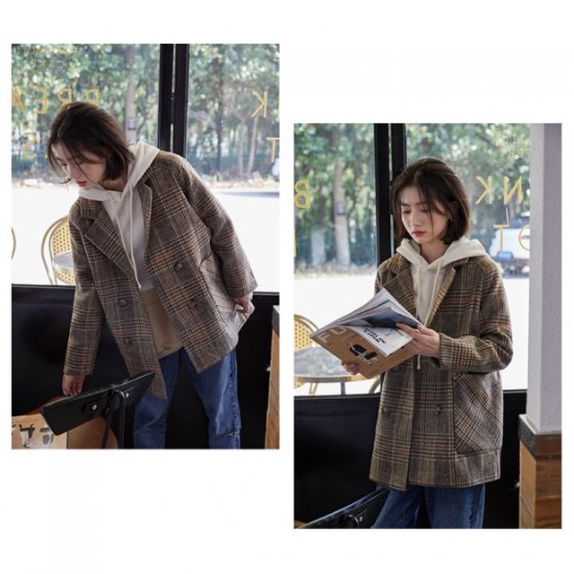 トレンチコート トレンチ風 ピーコート チェック柄 コート Pコート ミディアム丈 ショート丈 冬コート レディース コート アウター 代 30代 40代 K0947 Shopmall To You