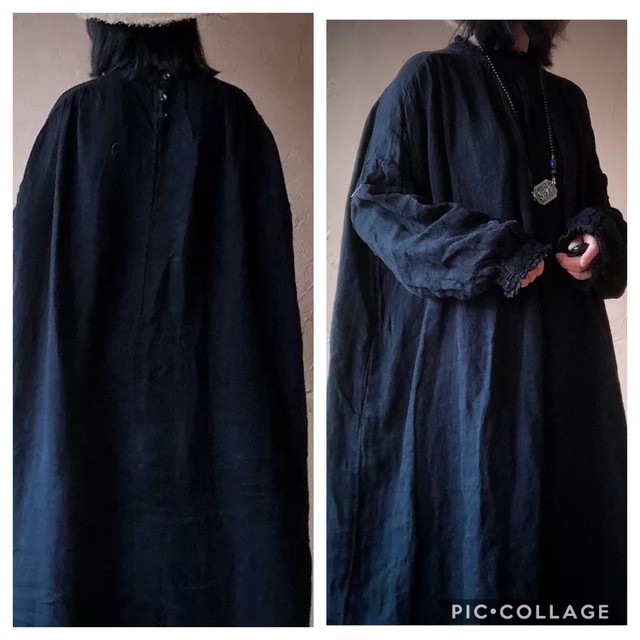 E96 新品 送料無料 レディース リネン 麻 マキシ丈 ロング ワンピース シンプル ゆったり 大きめ 長め ナチュラル 秋 冬 黒 ブラック Hihaho Company リネン コットン素材のゆったりとしたレディースウェアのお店