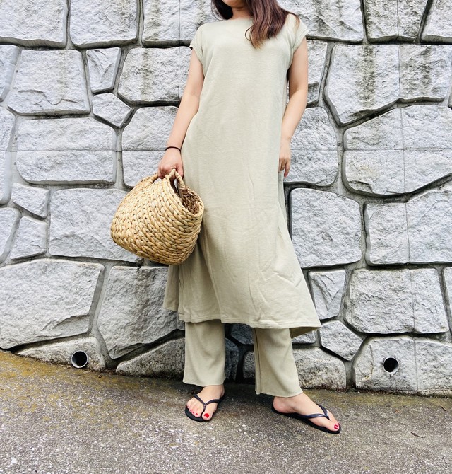 Newカラー セットアップワッフルワンピース パンツ オリーブ Flip Flop