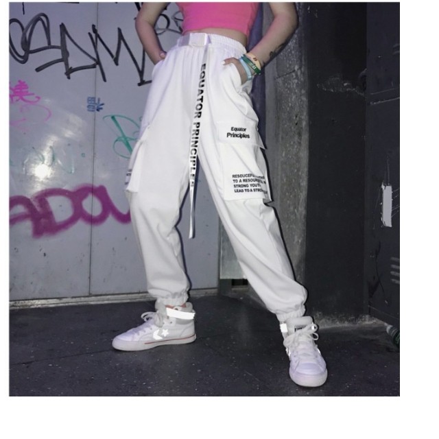 韓国 ファッション 原宿系 レディース ロゴ ベルト ポケット ジョガー 衣装 スポーティー 韓国 ストリート ダンス 原宿系 パンツ ロング Basecamp49