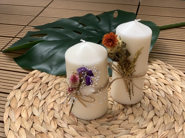 Lサイズ Dry Flower Candle ドライフラワーキャンドル Vintage Gold Candle ヴィンテージ風ゴールドキャンドル Detox Wedding Labo