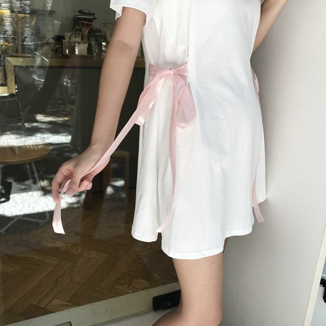 サイドのリボンが可愛い ミニワンピース ロングtシャツ ミニワンピース 夏 半袖 ガーリー フェミニン 韓国 オルチャン Ptnym1699 Shop Suba