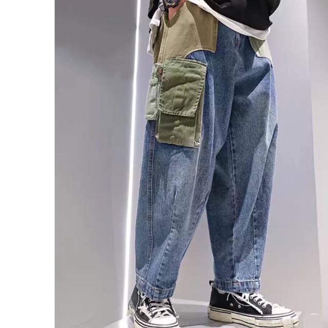 ミリタリー デニム ワイドパンツ ミリタリーパンツ ワイドデニム カーゴパンツ メンズ M L Xl程度 オーバーサイズ ゆったり 原宿 韓国 お洒落 新品 秋物 冬物 チベタンタイガーラグ販売店 古着屋 Amukurium