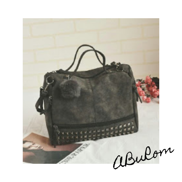 Lady S Handbag 2way レディース ハンドバッグ ショルダーバッグ 2way スタッズ ポンポンチャーム付 Aburom3