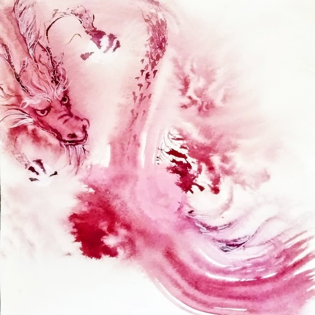 絵 カラードローイング ペインティング 鯉の滝登り Haruminn