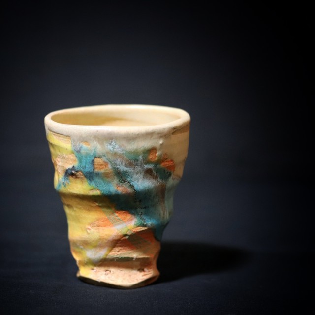 アートな手作りカップ コップ タンブラー 陶器 食器 インテリア 抽象画 カラフル 古着屋 Sputonic
