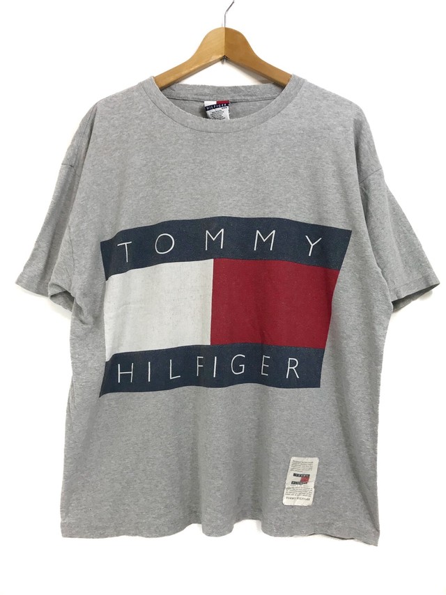 90s Tommy Hilfiger フラッグ ロゴ Tシャツ 灰 M 古着 Ryoga Used