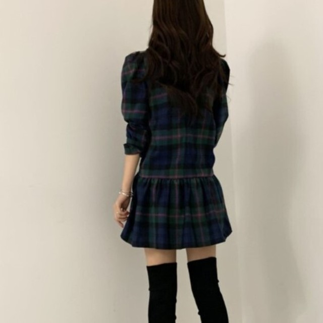 ワンピース チェック柄 ミニ シャーリング レッドグレー ブルーグリーン 大人おしゃれ お出かけ Virtue