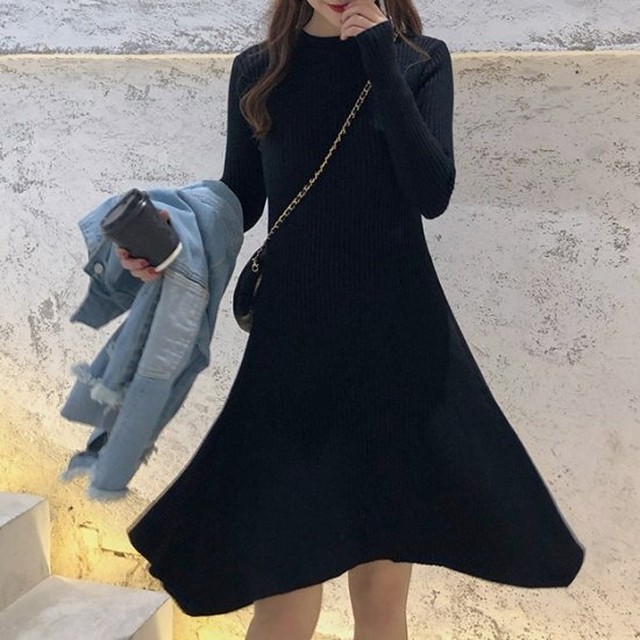 ニットワンピース ミニワンピース リブニット ニット ワンピース フレア アシンメトリー 秋冬 冬服 冬スペシャルセール ニットワンピース ミニ ワンピース リブニット ニット ワンピース フレア Leaflower 001 リーフラワー レディースファッション専門店