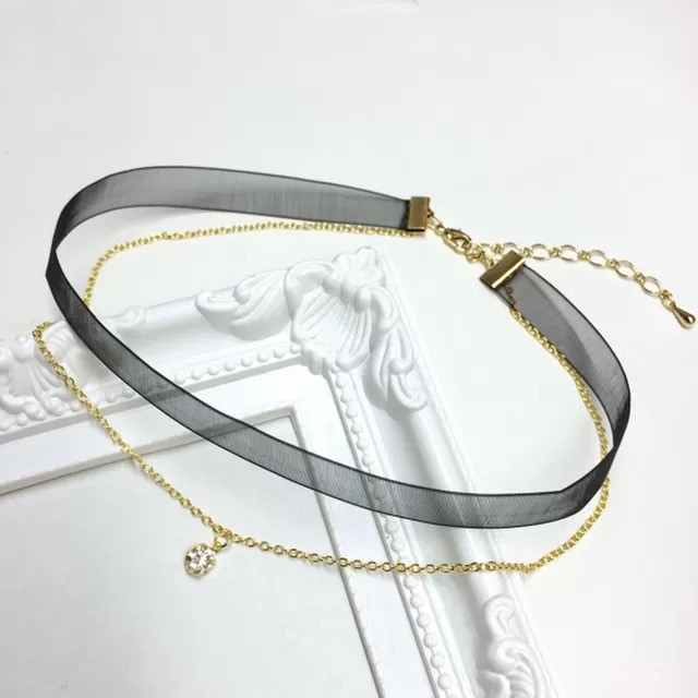 新 オーガンジーリボン チョーカー ネックレス Risaki