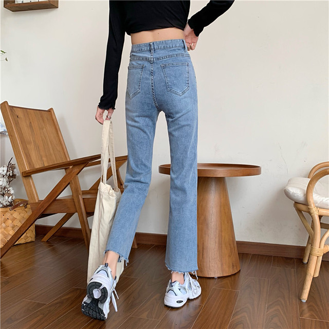 大きいサイズ レディース パンツ ボトムス 春秋 デニム ９分丈 ストレート ハイウエスト スリット入り パンツ ｇパン シンプル カジュアル おしゃれ メンズライク お出かけ デート 通勤 通学 学生 キャンパス 旅行 普段着 ライトブルー Hf110 Haru Meets Foo