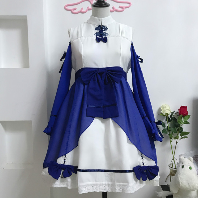 Aラインオフショルツートンチャイナワンピース ブルー コスプレ ロリータ Cubicbunny