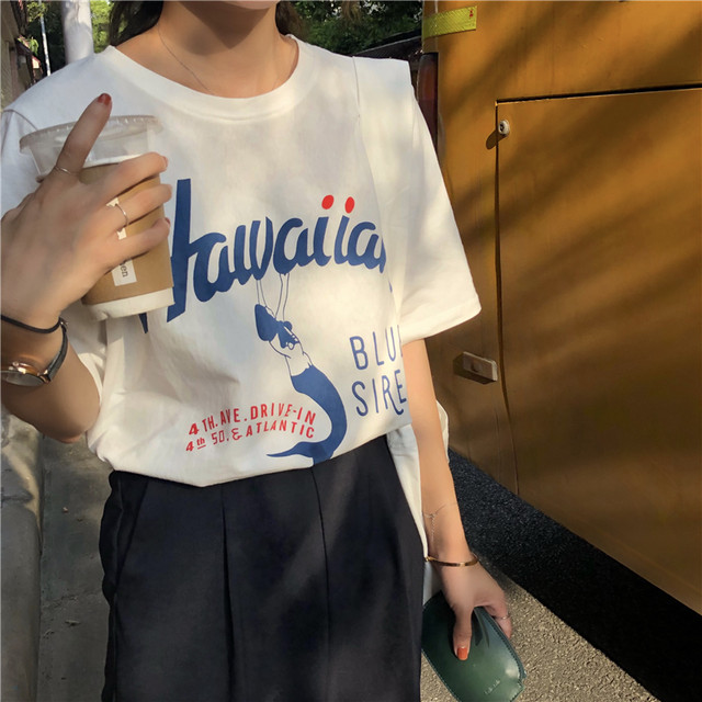 マーメイド プリント 半袖 白 Tシャツ 半袖 ホワイト プリント ストリート カジュアル オーバーサイズ シンプル レディース トップス 春夏 お出かけ デート カフェ Officewalaa オフィスワラア レディースファッション スタイル