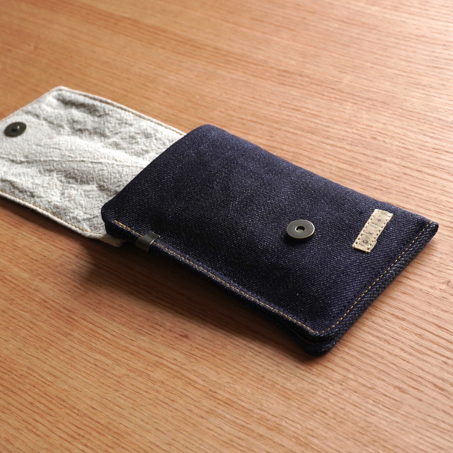スマホポーチ Type1 ウエストポーチ カラビナタイプ サイズオーダー製 スマホケース 岡山産デニム 真田紐 Fork Flare