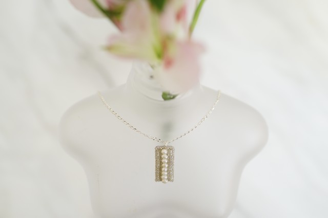 【刺繍ネックレス】Silver beads✴︎