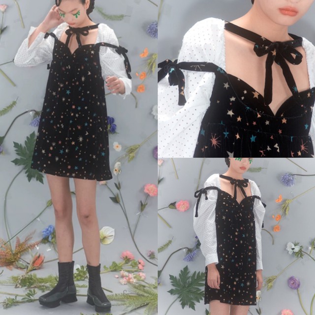 3月上旬お届け リボン ベルベット 星 ブラウス ブラック 黒 スター ワンピース 原宿 Loveysmileshop 3月上旬お届け リボン ベルベット 星 ブラウス ブラック 黒 スター ワンピース 原宿 Loveysmileshop