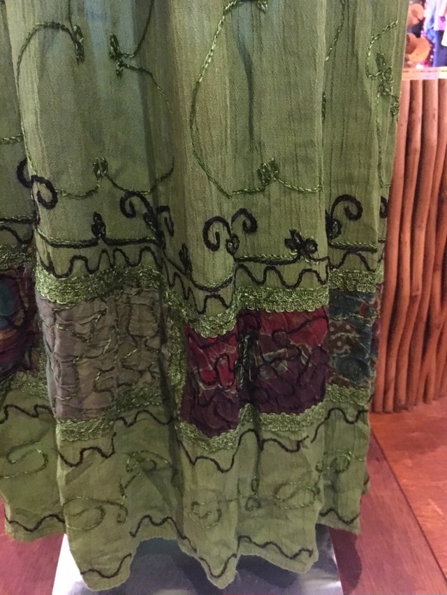 ワンピース 刺繍 七分袖 マキシ丈ワンピース アジアンワンピース チュニック ロングスカート エスニックファッション アジアンファッション グリーン アジアン雑貨no 245 アジアン雑貨 Asian Mrk