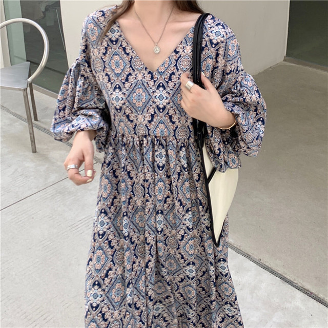 ワンピース 通販 韓国 かわいい コーデ 夏 人気 レディース ロング ボリューム袖 袖あり 秋 秋服 マタニティ ゆったり レトロ 代 30代 40代 2597 Sayurio レディースアパレル ファッション プチプラ アラサー アラフォー