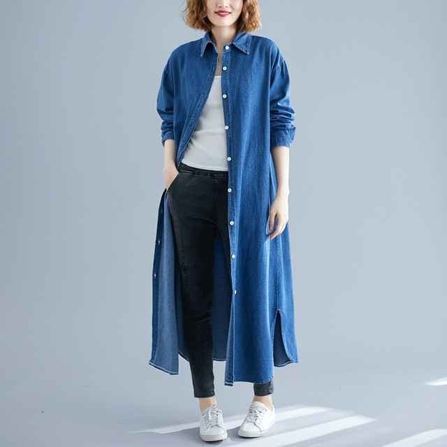 ロングデニムコート ロングカーディガン レディース スプリングコート デニムジャケット ロングジャケット アウター カジュアル 長袖 春秋 Primarc