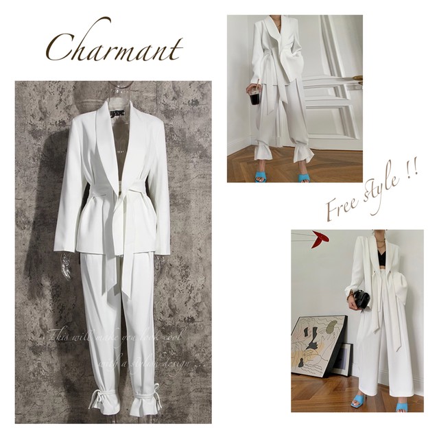 カジュアルスーツ フォーマルスーツ パンツ ジャケット 白 お洒落レディース Charmant ｼｬﾙﾏﾝ