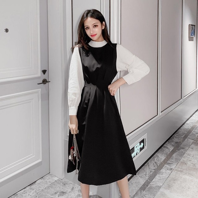 Set 長袖シャツxバックリボンワンピース2点セットアップ2色 Beautymestyle