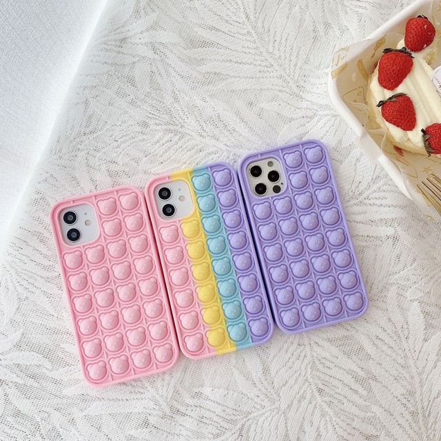 Iphone ケース かわいい くまくまちゃん ストレス発散 プッシュポップバブル アイフォン カバー シリコン キュート Iphone 12promax 12pro 12 12mini ケース Iphone11 Xr Xs 8plus Se2 8 スマホケース かわいいairpods ケース Apple Watchバンド Iphoneケース New I