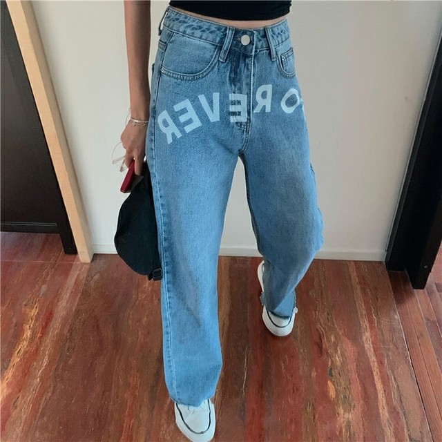 ウォッシュドレタープリントジーンズレディース夏ハイウエストゆるくて細いワイドレッグパンツドラッグパンツ ハイウェスト サマー 夏物 ワイドパンツ The Empress Chaos