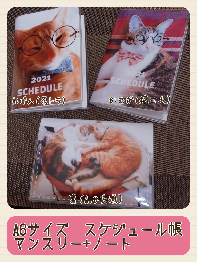 21年スケジュール帳 マンスリー ノート 猫 めがねっこ Hinatabocco Riki