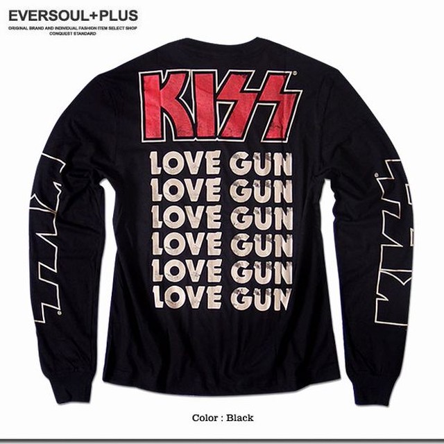 長袖 Tシャツ カットソー トップス メンズファッション 伝説のロックバンド Kiss キッス ロゴプリント 長袖ロンt Love Gun ロック系コーデ かなり使える バンドロンt プリント ロングスリーブtシャツ 正規ライセンス 並行輸入商品 カッコ良い バックプリント インパクト