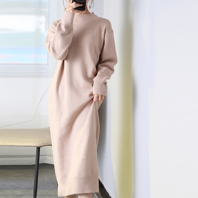 伸び縮み楽ちん ニット ワンピース 冬 ニットワンピース カシュクール 長袖 厚手 ロングワンピース ロング丈 秋冬 お呼ばれ オフィス きれいめ 体型カバー 通勤 レディースワンピース 送料無料 韓国レディース キッズファッション Londonbridge ロンドンブリッジ