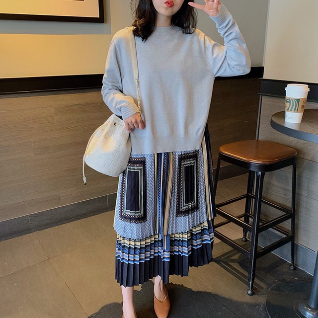 ロングワンピース ワンピース ニットワンピース レディース ラウンドネック 長袖 大きいサイズ ドッキング プリント 重ね着 プリーツ ロング丈 通学 デート お出かけ きれいめ グレー ブラック 秋 冬 代 30代 40代 アラサー アラフォー S M L Xl 2xl At501 ロングワンピース ワンピース ニットワンピース レディース ラウンドネック 長袖 大きいサイズ ドッキング プリント 重ね着 プリーツ ロング丈 通学 デート お出かけ きれいめ グレー ブラック 秋 冬 代 30代 40代 アラサー アラフォー S M L Xl 2xl At501