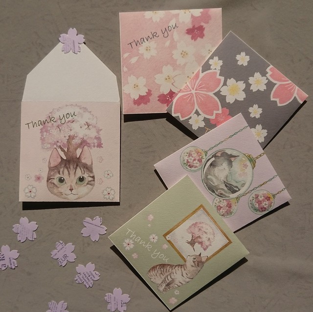 封筒型メッセージカード 桜2 カードと桜のシールセット Atomic オリジナルイラストで製作 スマホケース エコバッグ レターセットetc