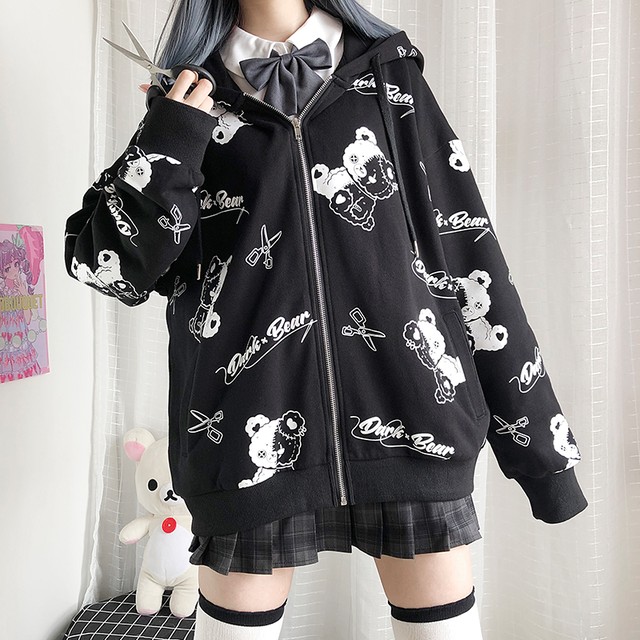 スペシャルset価格 ゴスロリ系 春服 Jkスタイル 黒 パーカー 病みクマ Time Over Dark Bear 病み可愛い Jkパーカー オルチャン 10代 代 残りわずか Farmerscentre Com Ng
