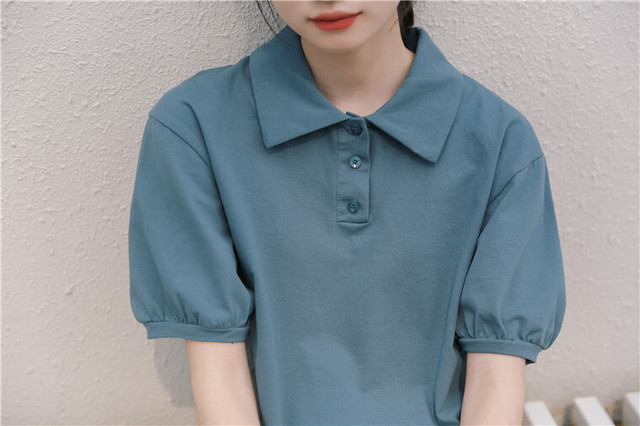 ポロシャツ レディース 半袖 ビッグスリーブ 大きなアームホール ショート丈 韓国 おしゃれ かわいい Cospa Fashion