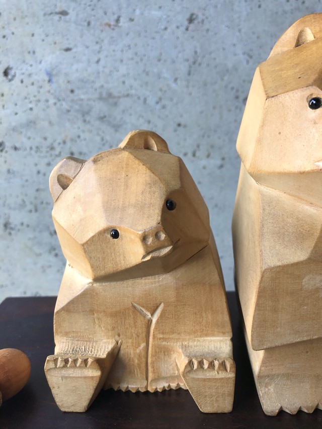 北海道 木彫の熊 大和正幸 大和彫 可愛い 熊の親子 民芸品 工芸品 木製 置物 インテリア Choice