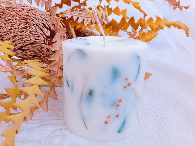 Soycandle ボタニカルキャンドル アロマキャンドル 100 ソイワックス ドライフラワー ミモザ ユーカリ Renon Candle