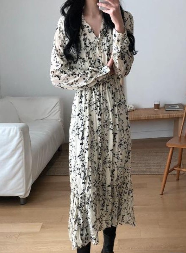 シャツワンピース 春 ロングワンピース 長袖 シャツワンピース 白 ひざ丈 スカート ミディ丈 花柄 ハイウエスト Jm3118 Dress No Sato